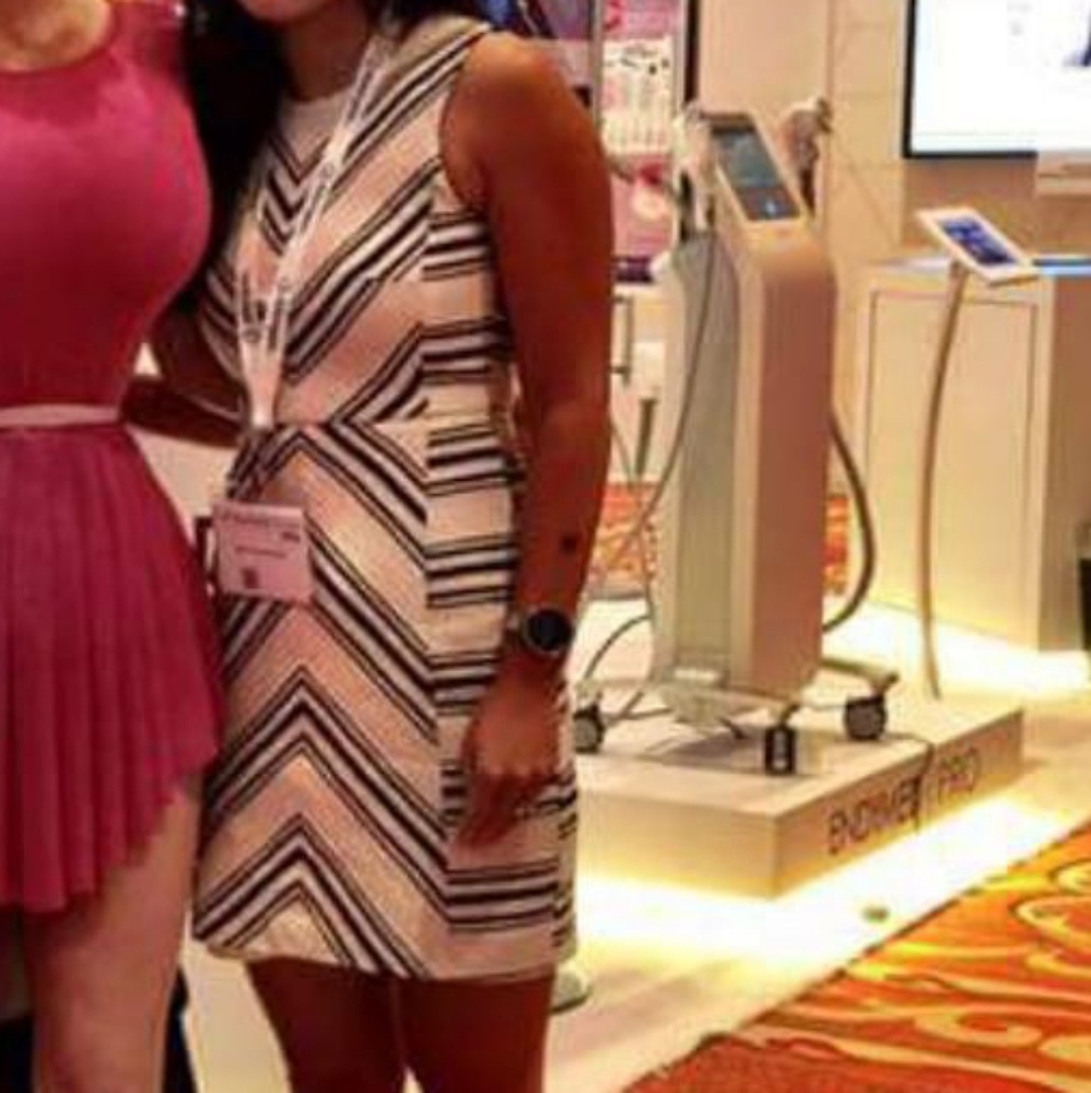 H&M black and ivory chevron sheath dress